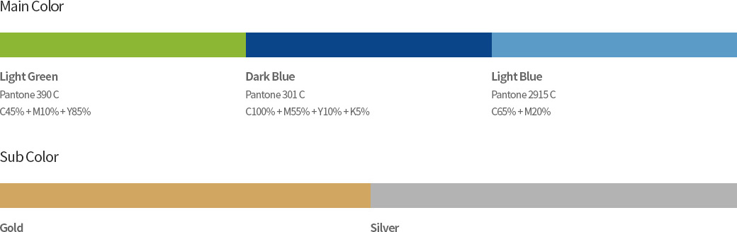 Main Color - Light Green, Dark Blut, Light Blue, Sub Color - Gold, Silver